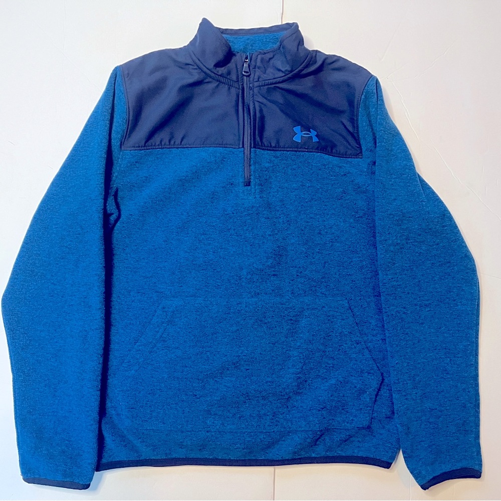 Under Armour Half Zip Pullover Fleece Blue/Black Youth Large Boys/Girls